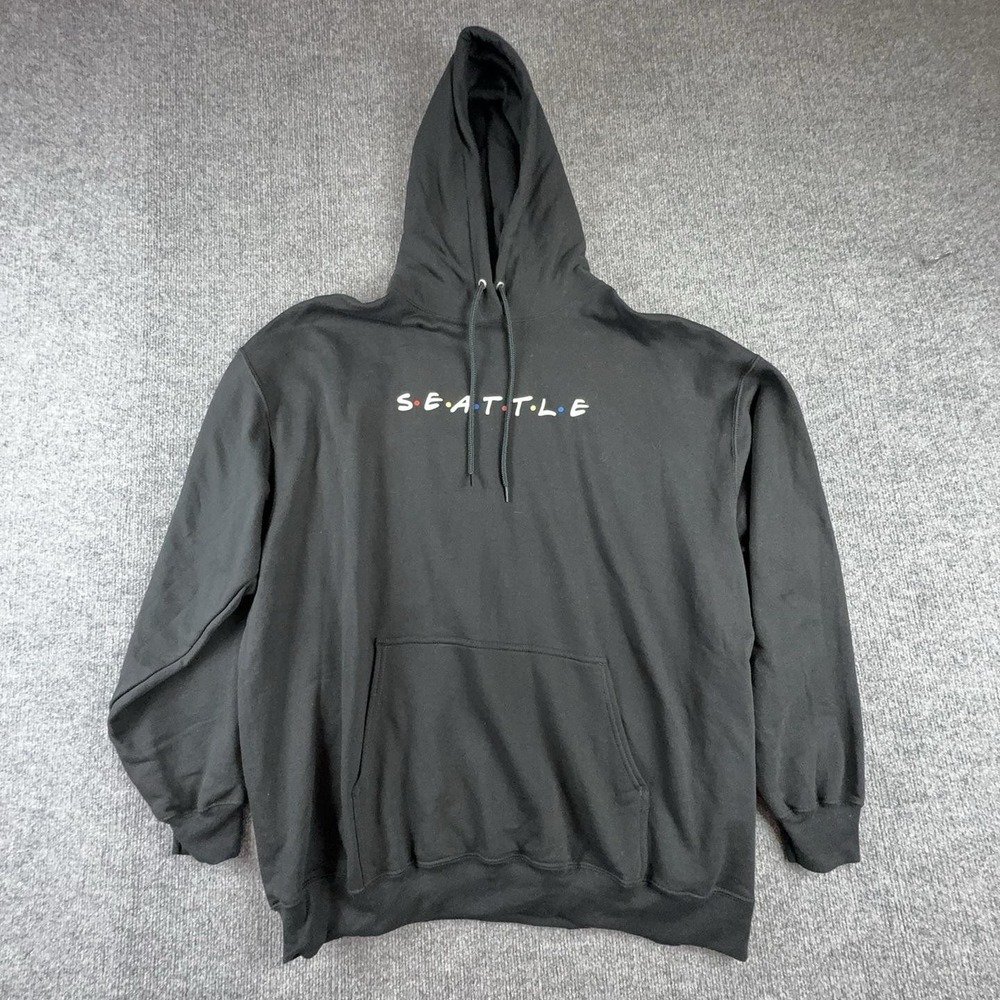 Port & Company Hoodie Mens 2XL Black Seattle Friends TV Graphic Fleece Pullover